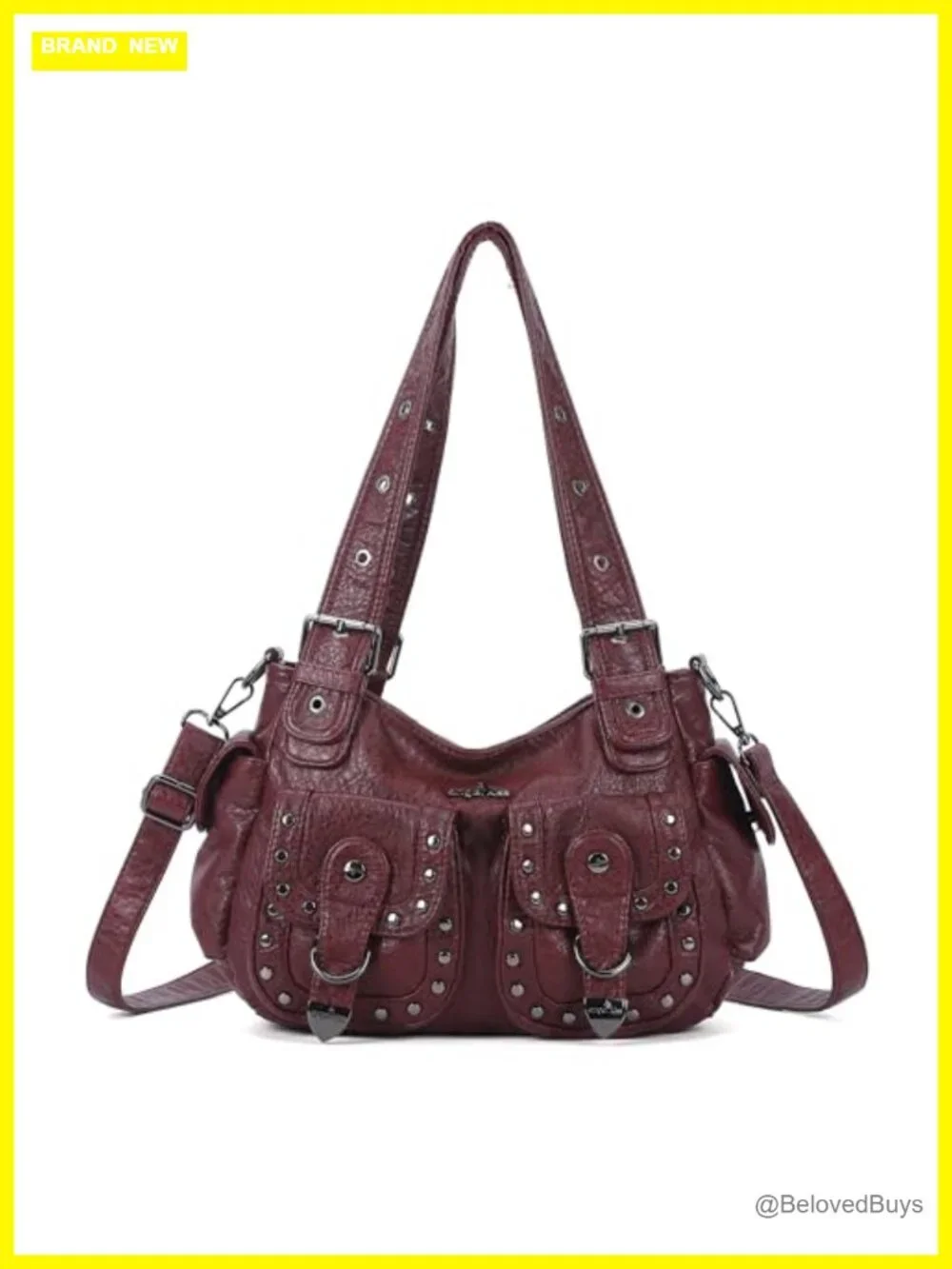 Vegan Leather Hobo Bag with Multiple Pockets Shoulder Tote Crossbody
